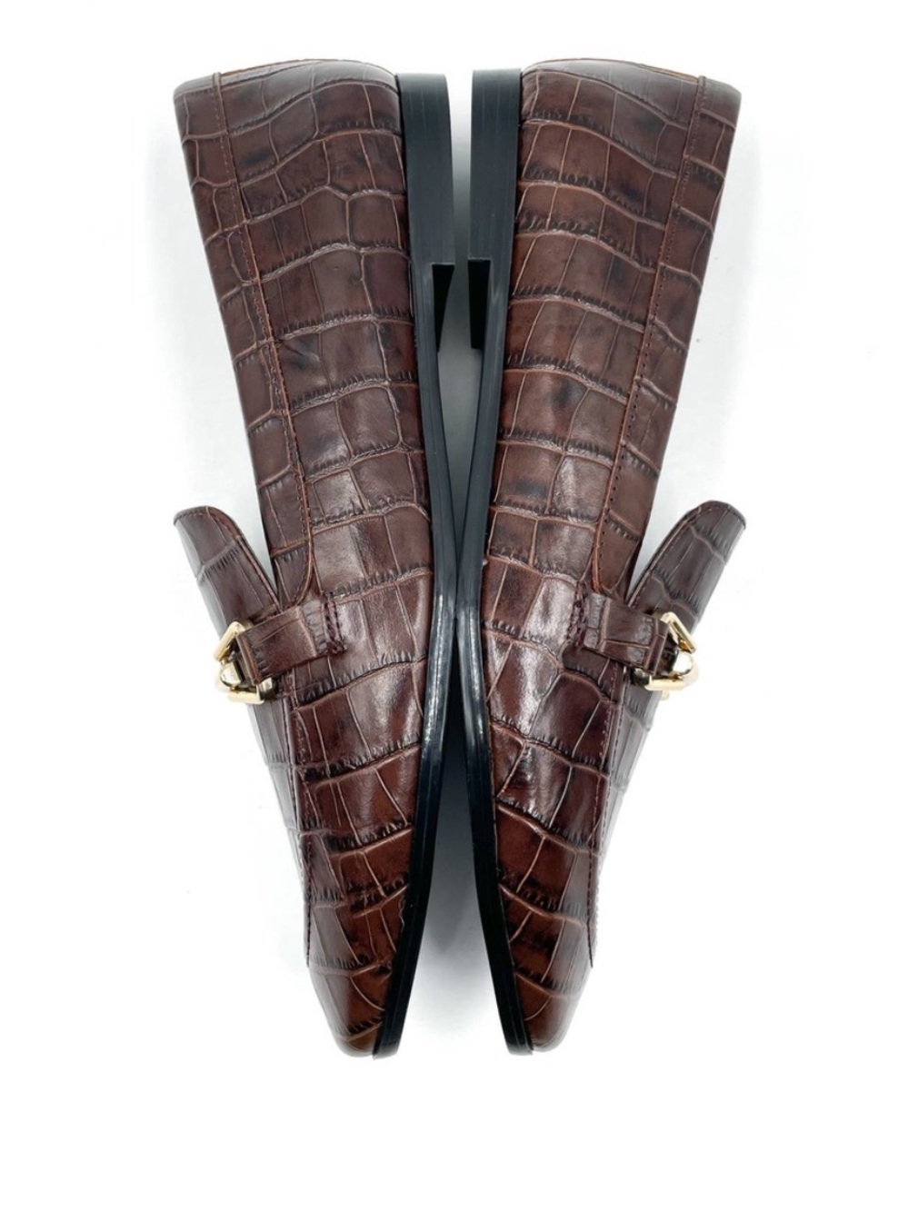 Zara Brown Croc-Embossed Leather Bit Loafers 37 6.5 - Picture 6 of 10